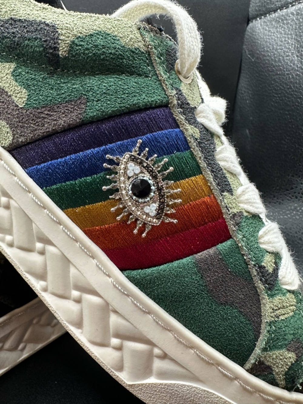 Kurt Geiger Camouflage Sneakers with Rainbow Stripe and Eye Emblem W-5 - Picture 2 of 13